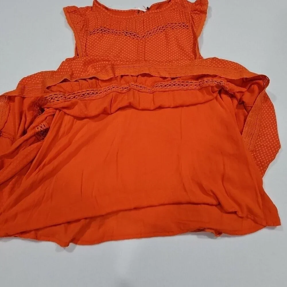 Free People Retro Kitty Crochet Lace Mini‎ Dress Orange Size Small Pockets